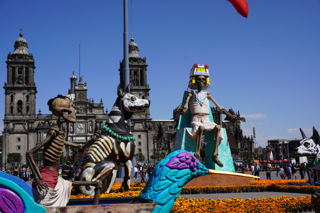 Day of the Dead alebrijes in front of the Metropolitan Cathedral in Mexico City